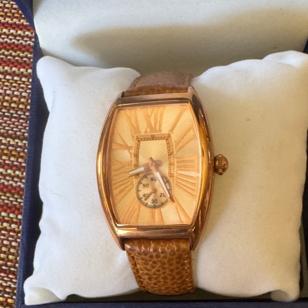 Ladies Bronzo Italia Tonneau Rose Gold Tone Brown Leather Band Analog Watch